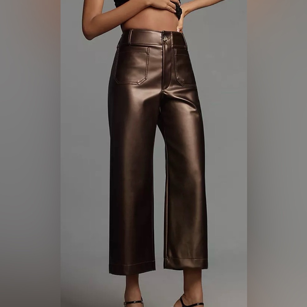 Maeve Anthropologie the Colette Wide-Leg Faux-Leather Crop Pants